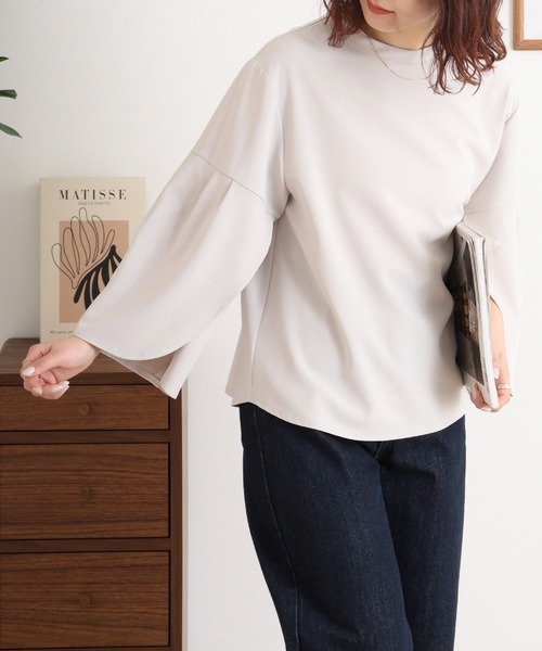 EGLANTINE(エグランティーヌ)の「EGLANTINE チューリップ袖 ダンボールプルオーバー バックジッパー 7分袖トップス(Tシャツ/カットソー・レディース・ブラック/サンドベージュ/キャメル・40)」の12枚目の写真