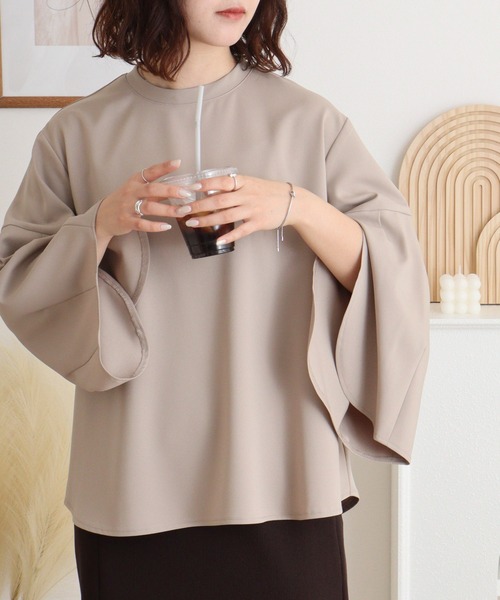 EGLANTINE(エグランティーヌ)の「EGLANTINE チューリップ袖 ダンボールプルオーバー バックジッパー 7分袖トップス(Tシャツ/カットソー・レディース・ブラック/サンドベージュ/キャメル・40)」の16枚目の写真