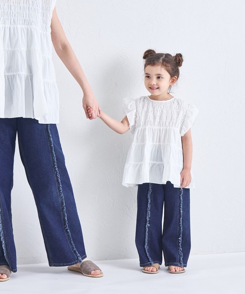 pairmanon（ペアマノン）の「【綿100%】【リンクコーデ】ティアード コットン チュニック キッズサイズ（チュニック・キッズ・ブラック/ホワイト/グリーン系その他・90/120/130/150/140/100/110）」の2枚目の写真