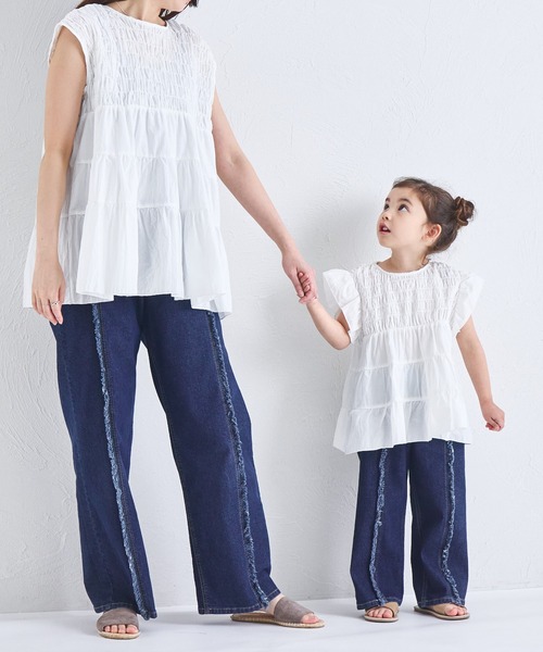 pairmanon（ペアマノン）の「【綿100%】【リンクコーデ】ティアード コットン チュニック キッズサイズ（チュニック・キッズ・ブラック/ホワイト/グリーン系その他・90/120/130/150/140/100/110）」の6枚目の写真