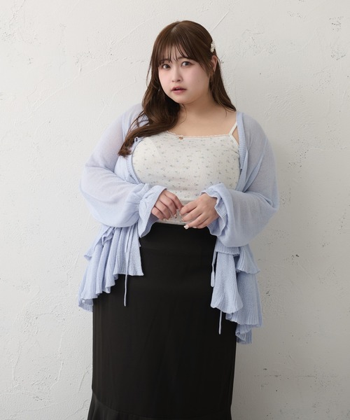 【大きいサイズ】フリルカーディガン+キャミSET Louiosy 大きいサイズ】フリルカーディガン+キャミSET（カーディガン