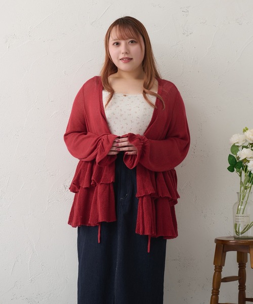 大きいサイズ】フリルカーディガン+キャミSET（カーディガン/ボレロ