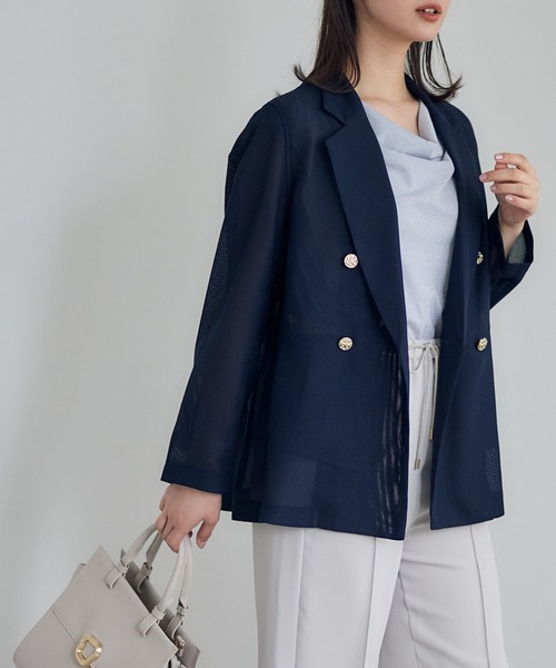 12Twelve Agenda（トゥエルブ　アジェンダ）の「メッシュダブルジャケット（テーラードジャケット・レディース・グレイッシュベージュ/ネイビー/ブラウン/ブラック・M）」の7枚目の写真