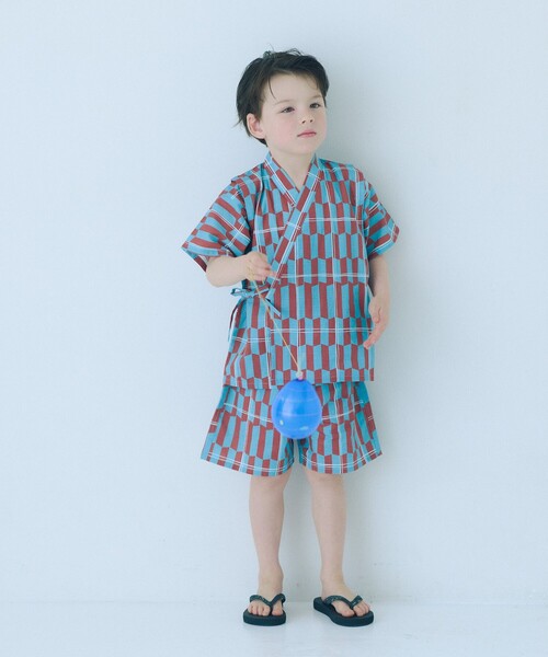 green label relaxing（グリーンレーベルリラクシング）の「甚平 モダン幾何学 チェック/ キッズ（浴衣・キッズ・ブラウン/ネイビー・S/M/L）」の16枚目の写真