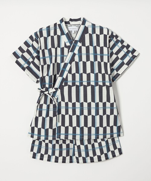 green label relaxing（グリーンレーベルリラクシング）の「甚平 モダン幾何学 チェック/ キッズ（浴衣・キッズ・ブラウン/ネイビー・S/M/L）」の5枚目の写真