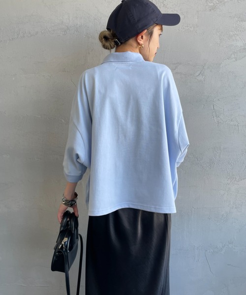 GYMPHLEX（ジムフレックス）の「[GYMPHLEX/ジムフレックス] ポロカラー ドルマンスリーブ プルオーバー（ポロシャツ・レディース・サックスブルー/ブラック・14）」の22枚目の写真