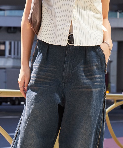 MONO-MART（モノマート）の「ヴィンテージ加工2WAYサイドジップワイドデニムパンツ（デニムパンツ・メンズ・ブラック/ライトブルー/インディゴブルー・S/L/M）」の15枚目の写真