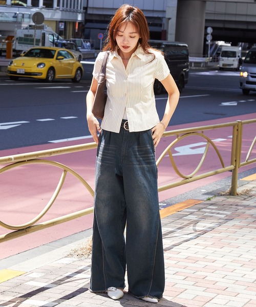 MONO-MART（モノマート）の「ヴィンテージ加工2WAYサイドジップワイドデニムパンツ（デニムパンツ・メンズ・ブラック/ライトブルー/インディゴブルー・S/L/M）」の9枚目の写真