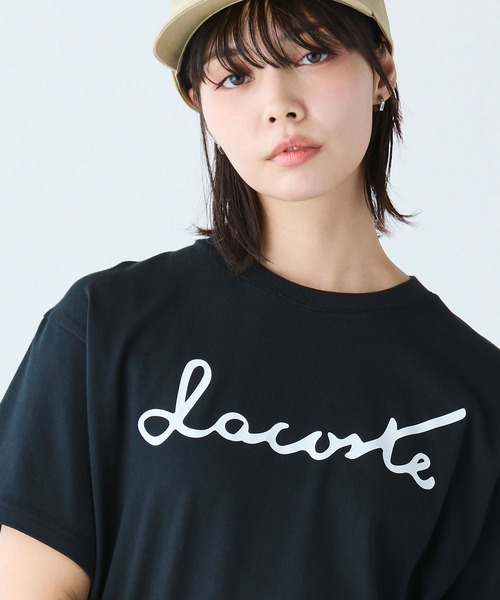 tシャツ 「オンライン限定」LACOSTE スクリプトネームロゴ  ルーズシルエットハーフスリーブTシャツ レディース メンズ オンライン限定】LACOSTE スクリプトネームロゴ ルーズ