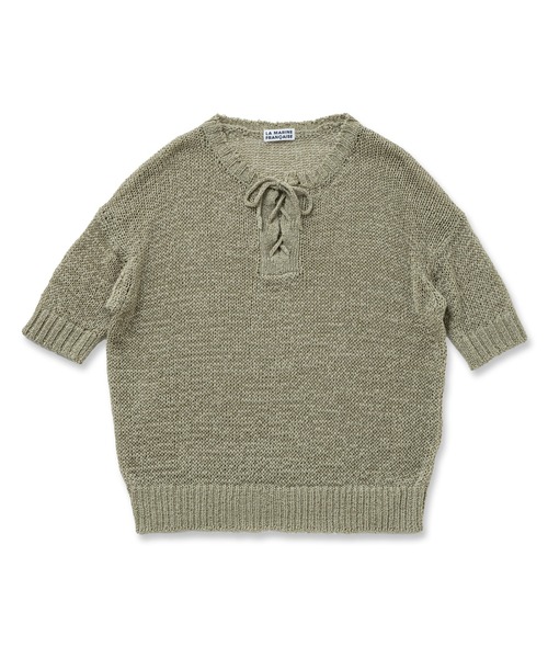 LA MARINE FRANCAISE(マリン フランセーズ)の「テープヤーンレースアッププルオーバー(ニット/セーター・レディース・レッド/ベージュ/ブルー・FREE)」の2枚目の写真