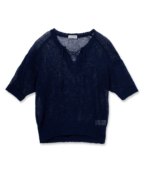 LA MARINE FRANCAISE(マリン フランセーズ)の「テープヤーンレースアッププルオーバー(ニット/セーター・レディース・レッド/ベージュ/ブルー・FREE)」の3枚目の写真