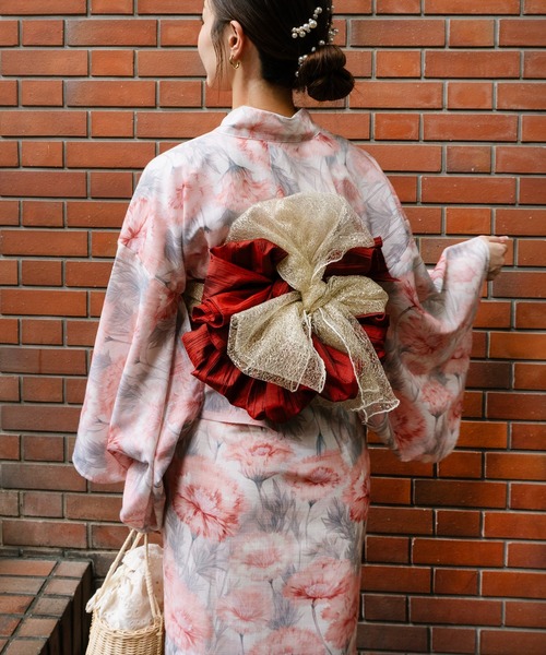 SHE HER HER HERS(シーハーハーハーズ)の「ワンピース浴衣【ワンピース・羽織・しわ兵児帯3点セット】(浴衣・レディース・ホワイト×ネイビー/ホワイト×パープル/ホワイト×イエロー/ネイビー×ホワイト/C/B/A/F/E/D・FREE)」の8枚目の写真