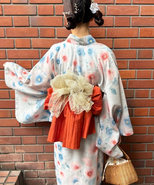 SHE HER HER HERS(シーハーハーハーズ)の「ワンピース浴衣【ワンピース・羽織・しわ兵児帯3点セット】(浴衣・レディース・ホワイト×ネイビー/ホワイト×パープル/ホワイト×イエロー/ネイビー×ホワイト/C/B/A/F/E/D・FREE)」の10枚目の写真