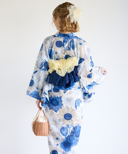 SHE HER HER HERS(シーハーハーハーズ)の「ワンピース浴衣【ワンピース・羽織・しわ兵児帯3点セット】(浴衣・レディース・ホワイト×ネイビー/ホワイト×パープル/ホワイト×イエロー/ネイビー×ホワイト/C/B/A/F/E/D・FREE)」の21枚目の写真
