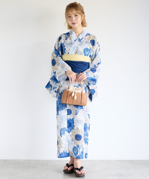 SHE HER HER HERS(シーハーハーハーズ)の「ワンピース浴衣【ワンピース・羽織・しわ兵児帯3点セット】(浴衣・レディース・ホワイト×ネイビー/ホワイト×パープル/ホワイト×イエロー/ネイビー×ホワイト/C/B/A/F/E/D・FREE)」の20枚目の写真