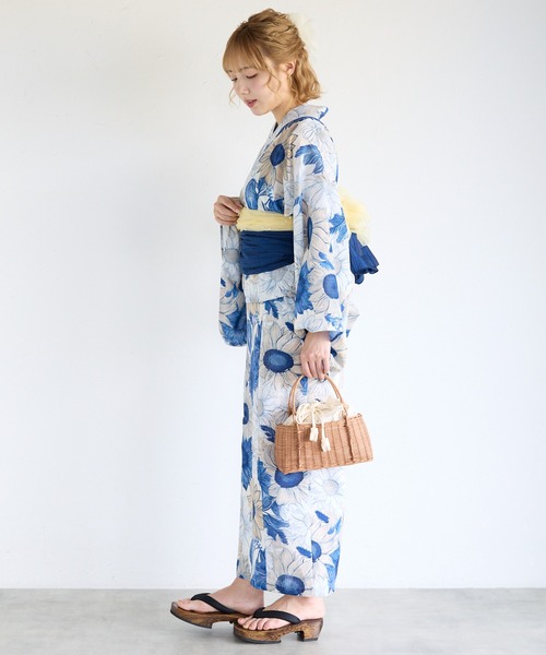 SHE HER HER HERS(シーハーハーハーズ)の「ワンピース浴衣【ワンピース・羽織・しわ兵児帯3点セット】(浴衣・レディース・ホワイト×ネイビー/ホワイト×パープル/ホワイト×イエロー/ネイビー×ホワイト/C/B/A/F/E/D・FREE)」の18枚目の写真