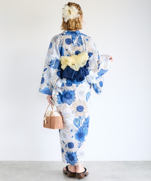 SHE HER HER HERS(シーハーハーハーズ)の「ワンピース浴衣【ワンピース・羽織・しわ兵児帯3点セット】(浴衣・レディース・ホワイト×ネイビー/ホワイト×パープル/ホワイト×イエロー/ネイビー×ホワイト/C/B/A/F/E/D・FREE)」の16枚目の写真