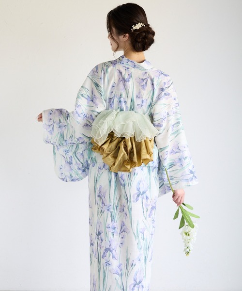 SHE HER HER HERS(シーハーハーハーズ)の「ワンピース浴衣【ワンピース・羽織・しわ兵児帯3点セット】(浴衣・レディース・ホワイト×ネイビー/ホワイト×パープル/ホワイト×イエロー/ネイビー×ホワイト/C/B/A/F/E/D・FREE)」の11枚目の写真