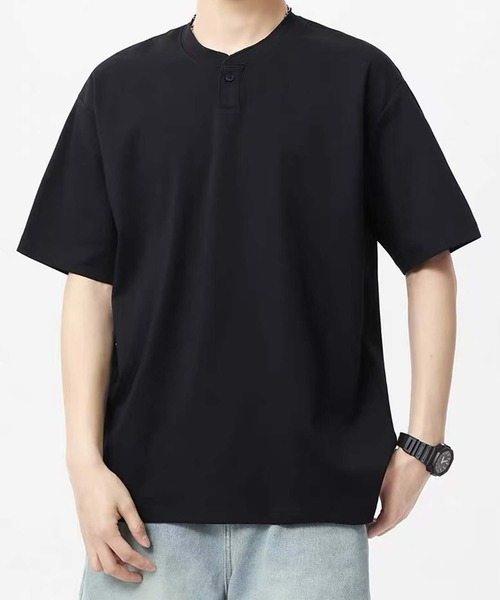 aimoha(アイモハ)の「aimoha men シンプルヘンリーネックシャツ (SS)(Tシャツ/カットソー・メンズ・ブラック/ベージュ・X-LARGE/XX-LARGE/XXX-LARGE/LARGE)」の10枚目の写真