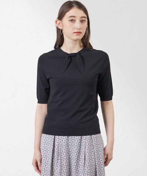 amaca（アマカ）の「ライトレーヨンストレッチリボンニットプルオーバー（ニット/セーター・レディース・ベージュ/ダークネイビー・40/38）」の2枚目の写真