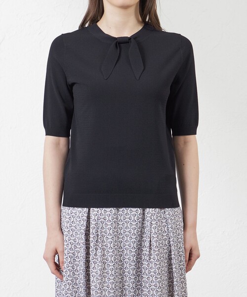 amaca（アマカ）の「ライトレーヨンストレッチリボンニットプルオーバー（ニット/セーター・レディース・ベージュ/ダークネイビー・40/38）」の5枚目の写真