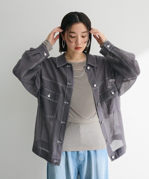 ELENCARE DUE(エレンカーレデュエ)の「・ELENCARE DUE カラーステッチシアーGジャン(その他アウター・レディース・グリーン/チャコールグレー/オフホワイト/ブラック・FREE)」の3枚目の写真