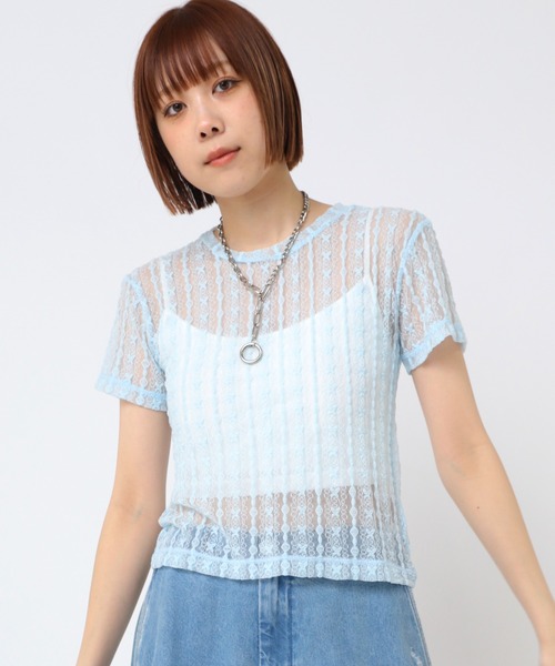 RNA(アールエヌエー)の「M2464 レイヤードレースT(Tシャツ/カットソー・レディース・ホワイト/ブラック/ライトブルー・MEDIUM)」の3枚目の写真