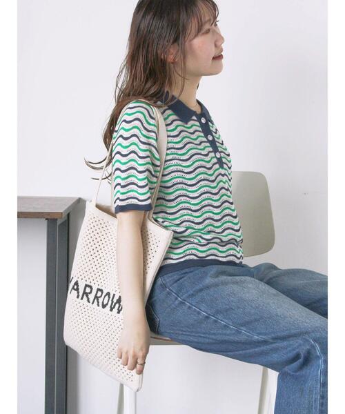 ehka sopo（エヘカソポ）の「配色透かし編みポロシャツ（ニット/セーター・レディース・オフホワイト/サックスブルー/オレンジ・F）」の7枚目の写真