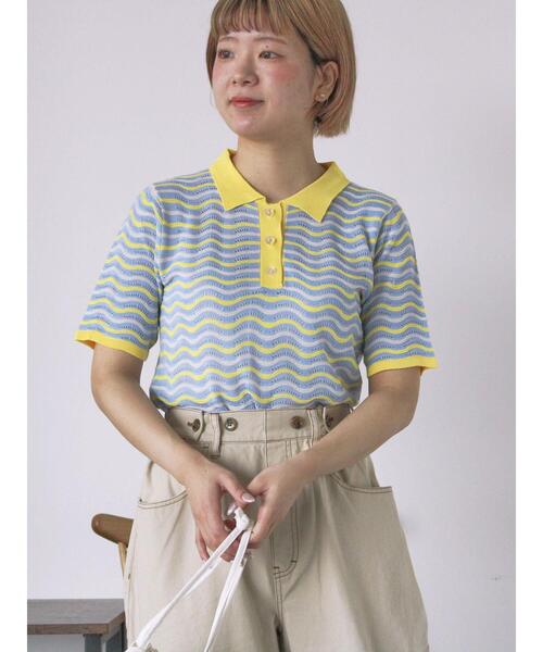 ehka sopo（エヘカソポ）の「配色透かし編みポロシャツ（ニット/セーター・レディース・オフホワイト/サックスブルー/オレンジ・F）」の11枚目の写真