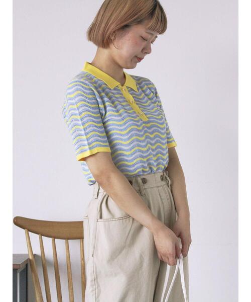 ehka sopo（エヘカソポ）の「配色透かし編みポロシャツ（ニット/セーター・レディース・オフホワイト/サックスブルー/オレンジ・F）」の13枚目の写真