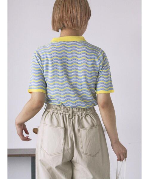 ehka sopo（エヘカソポ）の「配色透かし編みポロシャツ（ニット/セーター・レディース・オフホワイト/サックスブルー/オレンジ・F）」の14枚目の写真