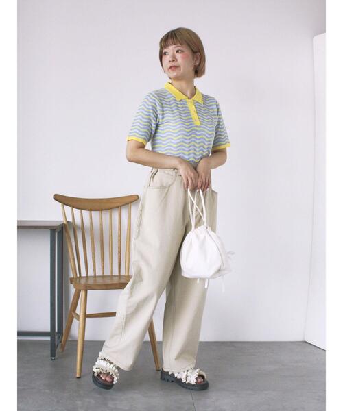 ehka sopo（エヘカソポ）の「配色透かし編みポロシャツ（ニット/セーター・レディース・オフホワイト/サックスブルー/オレンジ・F）」の16枚目の写真