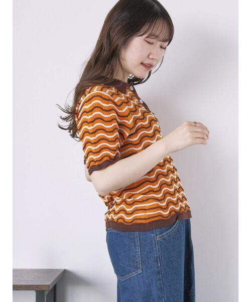 ehka sopo（エヘカソポ）の「配色透かし編みポロシャツ（ニット/セーター・レディース・オフホワイト/サックスブルー/オレンジ・F）」の20枚目の写真