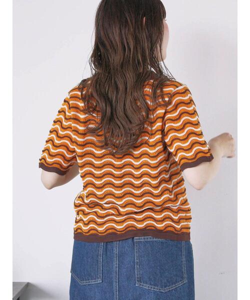 ehka sopo（エヘカソポ）の「配色透かし編みポロシャツ（ニット/セーター・レディース・オフホワイト/サックスブルー/オレンジ・F）」の21枚目の写真