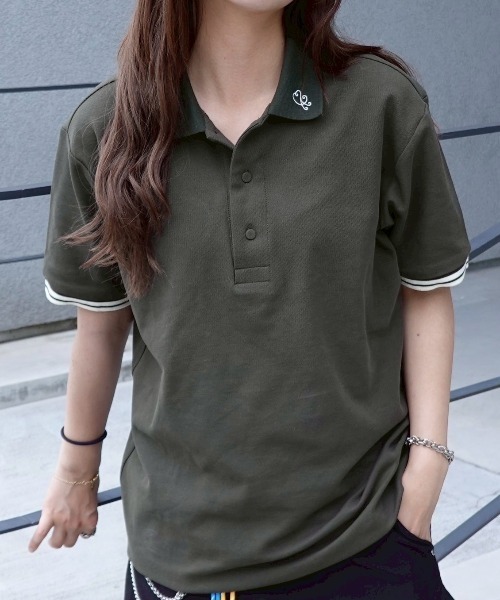 トップス kurumi kurumi - オリジナル刺繍半袖ポロシャツ made in INTERFACTORY