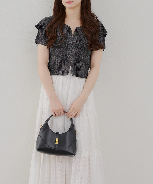 continuer de NICE CLAUP（コンティニューデナイスクラップ）の「BIG衿ラメZIPカーディガン（カーディガン/ボレロ・レディース・ブラック/ピンク/アイボリー/ブラウン・FREE）」の14枚目の写真