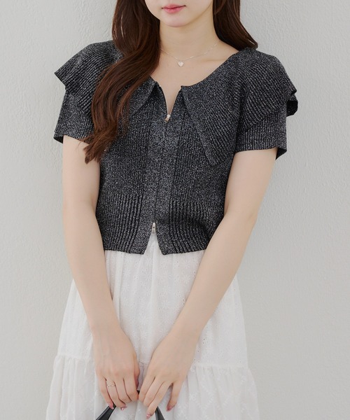 continuer de NICE CLAUP（コンティニューデナイスクラップ）の「BIG衿ラメZIPカーディガン（カーディガン/ボレロ・レディース・ブラック/ピンク/アイボリー/ブラウン・FREE）」の13枚目の写真