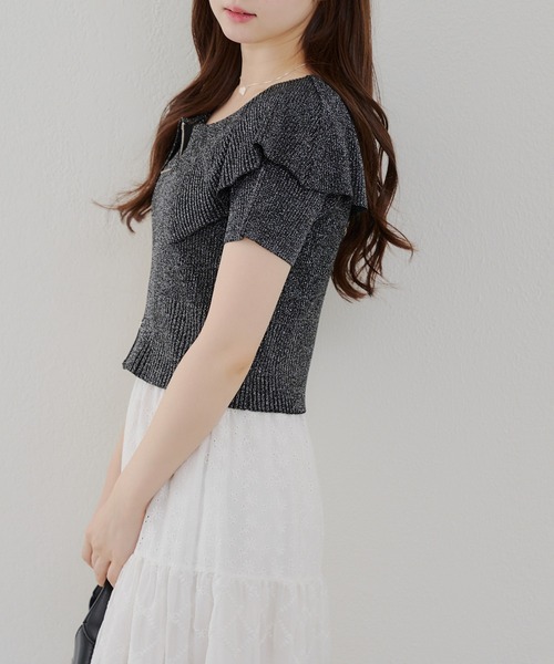 continuer de NICE CLAUP（コンティニューデナイスクラップ）の「BIG衿ラメZIPカーディガン（カーディガン/ボレロ・レディース・ブラック/ピンク/アイボリー/ブラウン・FREE）」の15枚目の写真