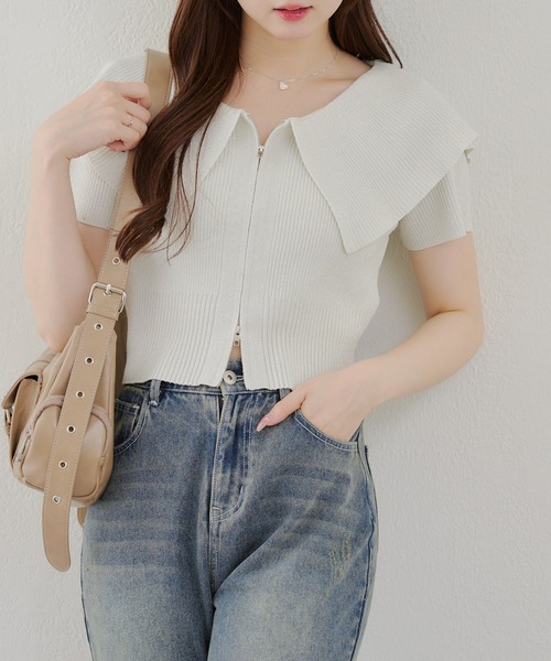 continuer de NICE CLAUP（コンティニューデナイスクラップ）の「BIG衿ラメZIPカーディガン（カーディガン/ボレロ・レディース・ブラック/ピンク/アイボリー/ブラウン・FREE）」の5枚目の写真