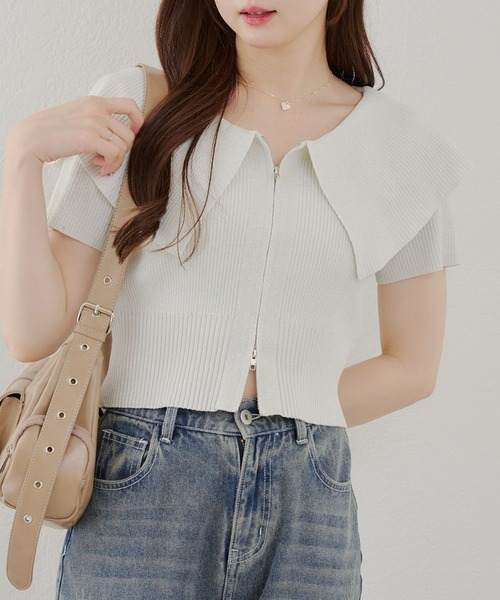 continuer de NICE CLAUP（コンティニューデナイスクラップ）の「BIG衿ラメZIPカーディガン（カーディガン/ボレロ・レディース・ブラック/ピンク/アイボリー/ブラウン・FREE）」の7枚目の写真