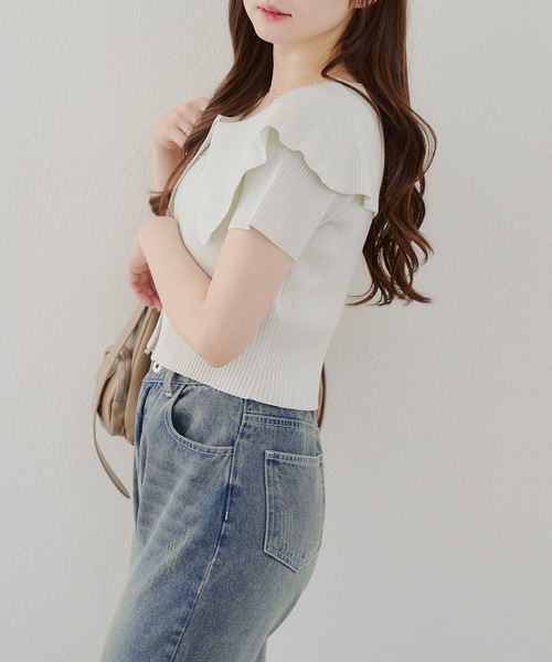 continuer de NICE CLAUP（コンティニューデナイスクラップ）の「BIG衿ラメZIPカーディガン（カーディガン/ボレロ・レディース・ブラック/ピンク/アイボリー/ブラウン・FREE）」の8枚目の写真