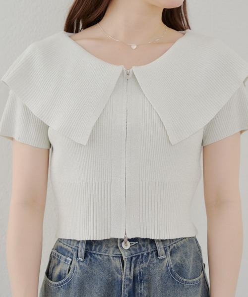 continuer de NICE CLAUP（コンティニューデナイスクラップ）の「BIG衿ラメZIPカーディガン（カーディガン/ボレロ・レディース・ブラック/ピンク/アイボリー/ブラウン・FREE）」の22枚目の写真