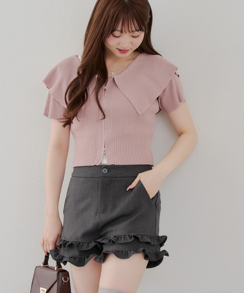 continuer de NICE CLAUP（コンティニューデナイスクラップ）の「BIG衿ラメZIPカーディガン（カーディガン/ボレロ・レディース・ブラック/ピンク/アイボリー/ブラウン・FREE）」の9枚目の写真