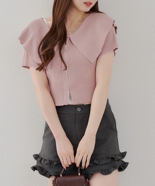 continuer de NICE CLAUP（コンティニューデナイスクラップ）の「BIG衿ラメZIPカーディガン（カーディガン/ボレロ・レディース・ブラック/ピンク/アイボリー/ブラウン・FREE）」の10枚目の写真