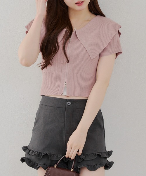 continuer de NICE CLAUP（コンティニューデナイスクラップ）の「BIG衿ラメZIPカーディガン（カーディガン/ボレロ・レディース・ブラック/ピンク/アイボリー/ブラウン・FREE）」の12枚目の写真