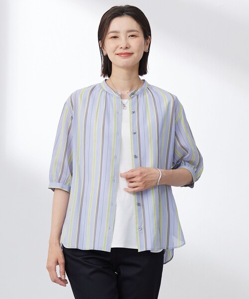 J.PRESS Ladies（J.プレス レディス）の「【洗える】ランダムストライプ ブラウス（シャツ/ブラウス・レディース・サックスブルー系1/ベージュ系1/ネイビー系1・XS）」の3枚目の写真
