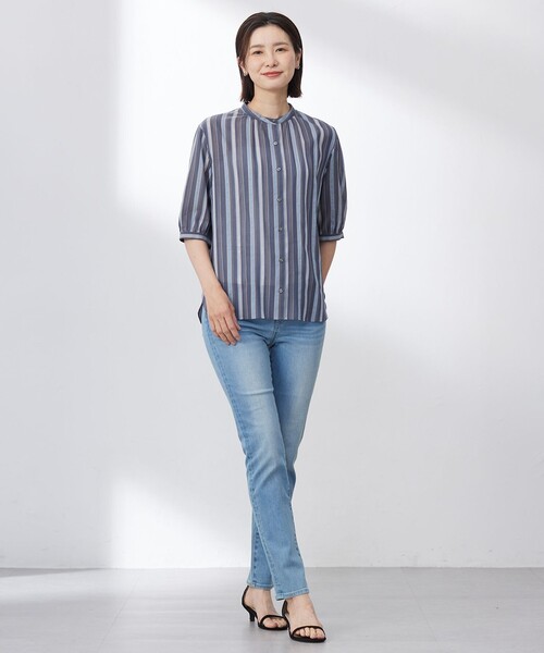 J.PRESS Ladies（J.プレス レディス）の「【洗える】ランダムストライプ ブラウス（シャツ/ブラウス・レディース・サックスブルー系1/ベージュ系1/ネイビー系1・XS）」の5枚目の写真