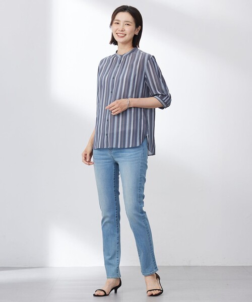 J.PRESS Ladies（J.プレス レディス）の「【洗える】ランダムストライプ ブラウス（シャツ/ブラウス・レディース・サックスブルー系1/ベージュ系1/ネイビー系1・XS）」の6枚目の写真