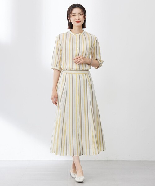 J.PRESS Ladies（J.プレス レディス）の「【洗える】ランダムストライプ ブラウス（シャツ/ブラウス・レディース・サックスブルー系1/ベージュ系1/ネイビー系1・XS）」の7枚目の写真