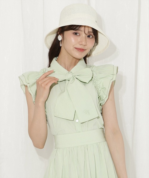 WILLSELECTION(ウィルセレクション)の「刺繍入りボウタイストライプブラウス(シャツ/ブラウス・レディース・グレー系その他/グリーン系その他/レッド系その他/ホワイト系その他・FREE)」の4枚目の写真